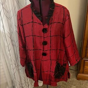 Ali Miles Red and Black Ruffled Jacket